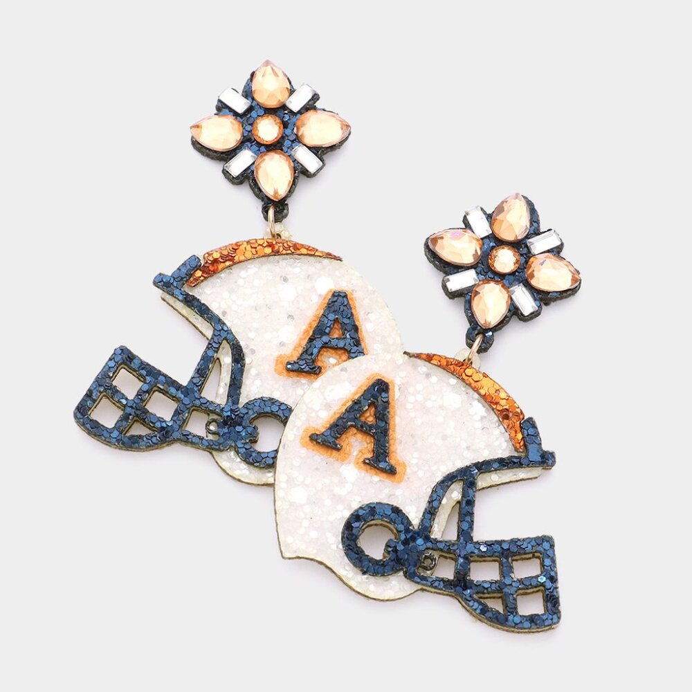 AU AUBURN Football Glitter Helmet Earrings Sparkling Gemstones NEW